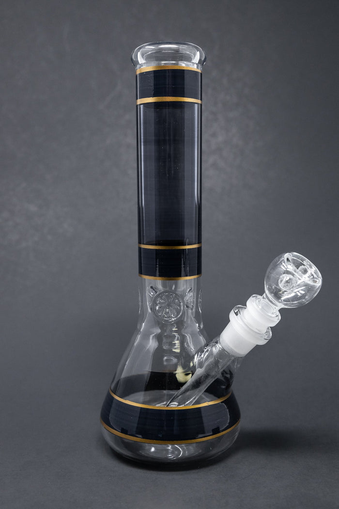 10" Black w/ Gold Trimming Beaker Bong w/ Ice catcher StonedGenie.com