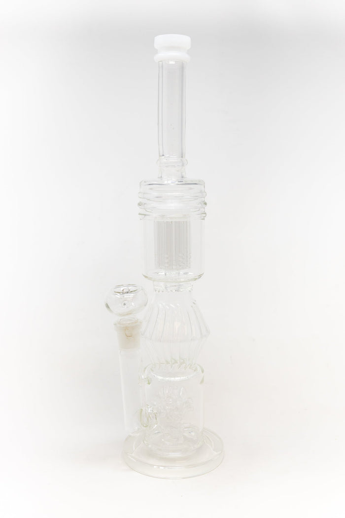 16" White Twisted Double Percolator w/ Splash Guard StonedGenie.com