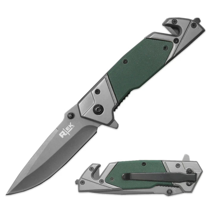 4.75" Multi-Function Tactical Pocket Knife with Safety Tools- Green StonedGenie.com