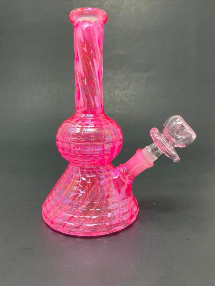 7" Neon Twisted Pink Bong w/ Heart Bowl StonedGenie.com