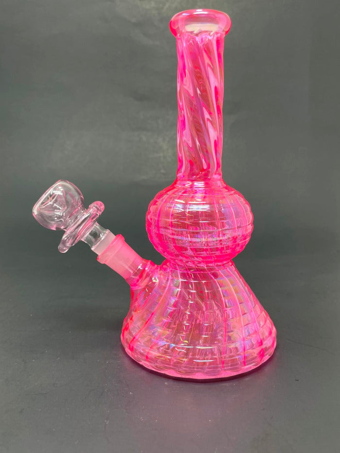 7" Neon Twisted Pink Bong w/ Heart Bowl StonedGenie.com