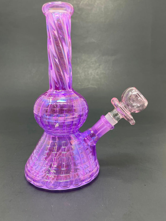 7" Neon Twisted Purple Bong w/ Heart Bowl StonedGenie.com