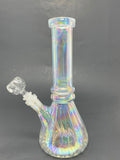 8" Iridescent Twisted Middle Notch Beaker Base Bong StonedGenie.com