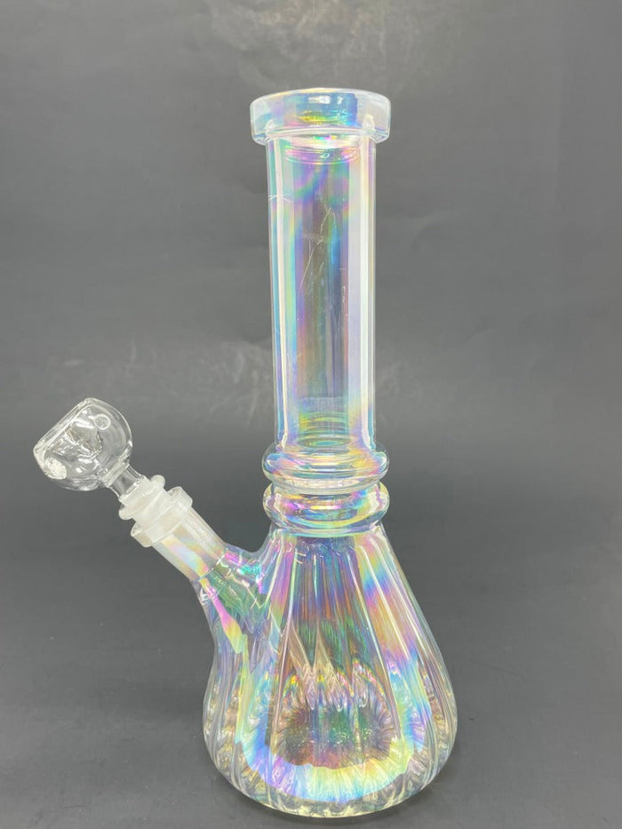 8" Iridescent Twisted Middle Notch Beaker Base Bong StonedGenie.com