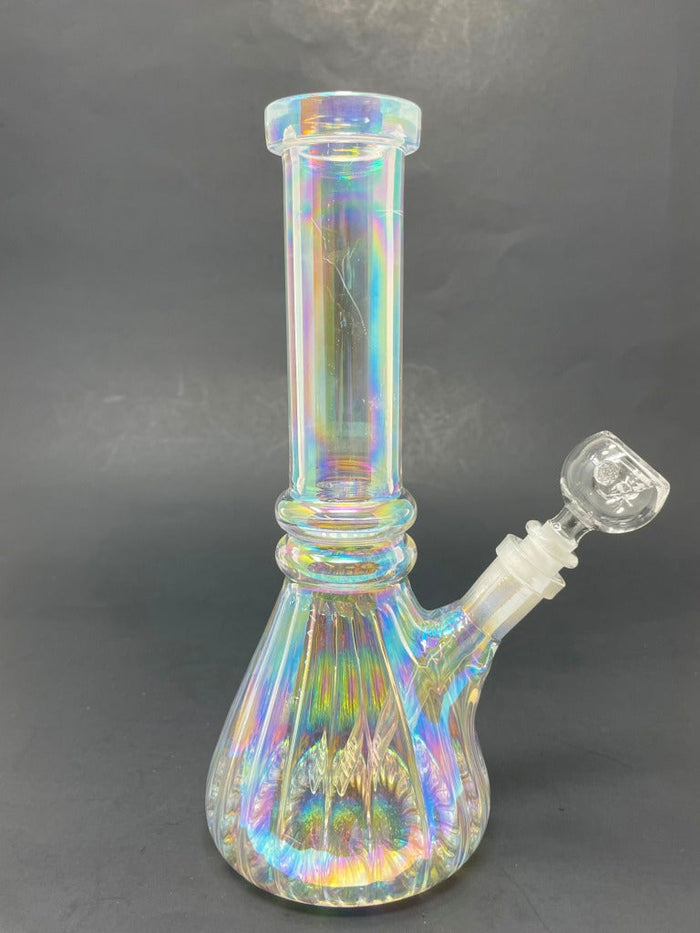 8" Iridescent Twisted Middle Notch Beaker Base Bong StonedGenie.com