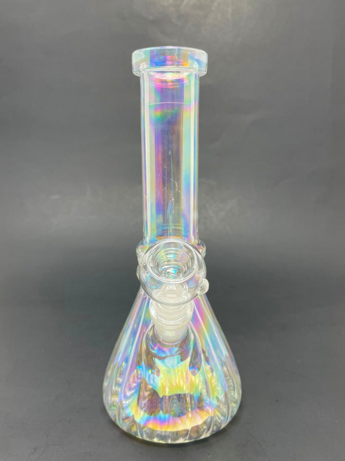 8" Iridescent Twisted Middle Notch Beaker Base Bong StonedGenie.com
