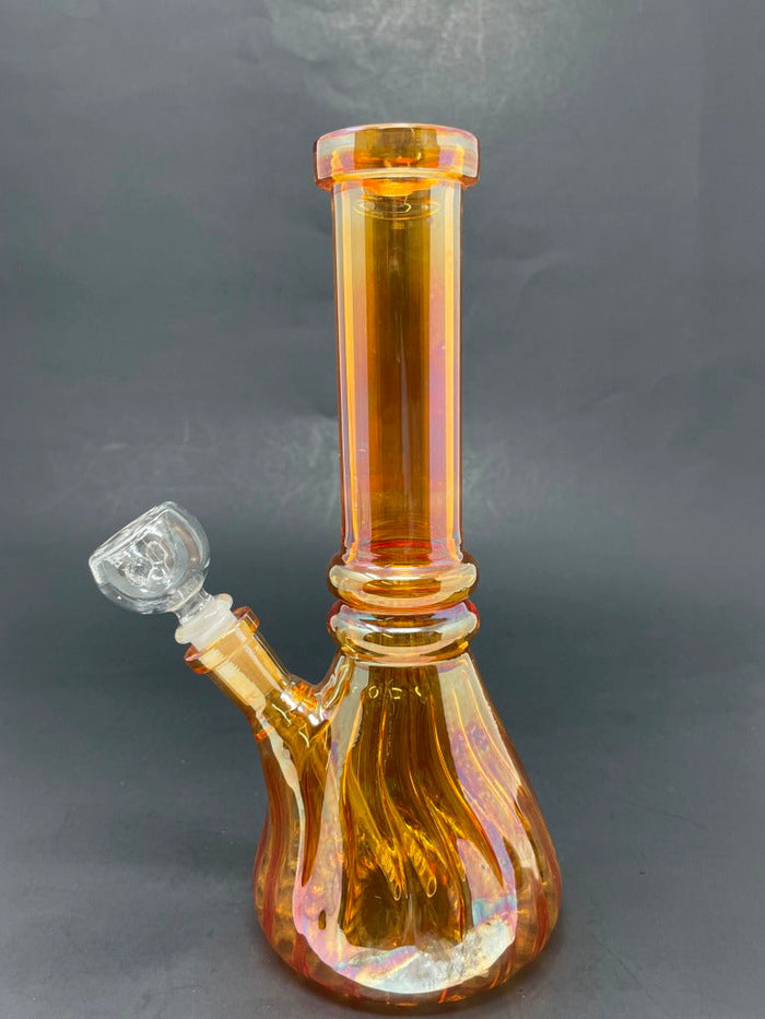 8" Orange Iridescent Twisted Beaker Base Bong StonedGenie.com