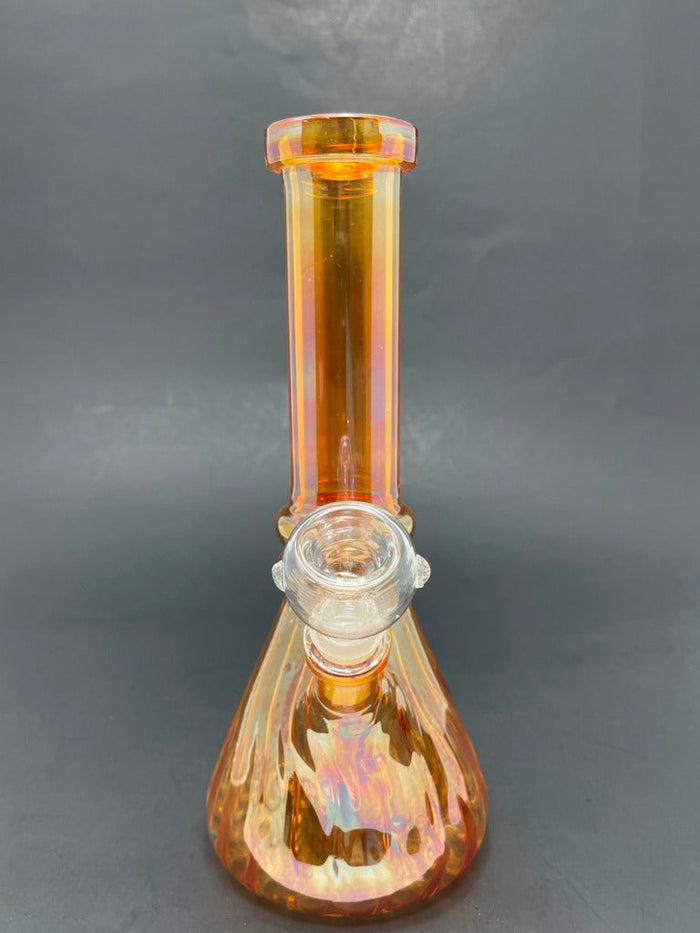 8" Orange Iridescent Twisted Beaker Base Bong StonedGenie.com