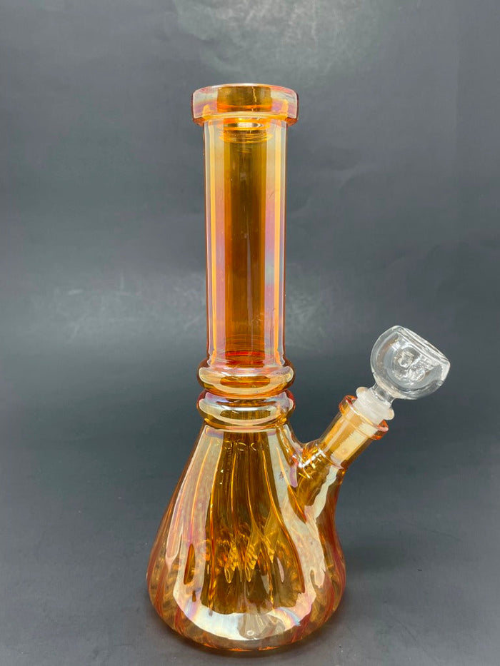 8" Orange Iridescent Twisted Beaker Base Bong StonedGenie.com