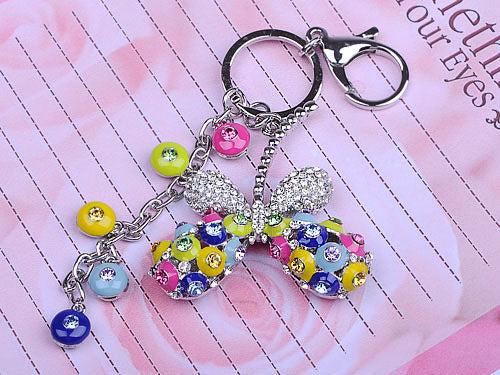 Colorful Dangle Beaded Enamel Butterfly Keychain